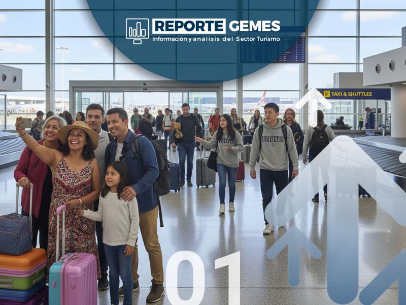 Crecimiento de 2.4% en la llegada de turistas extranjeros a México, por vía aérea, durante el mes de julio. En el acumulado anual una disminución de -1.5%.